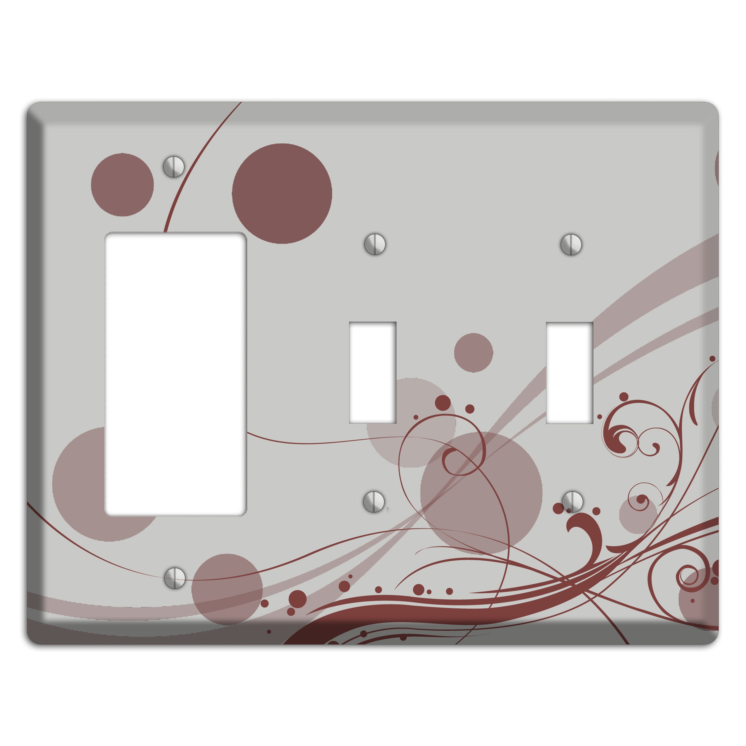 Grey with Maroon Dots and Swirls Rocker / 2 Toggle Wallplate