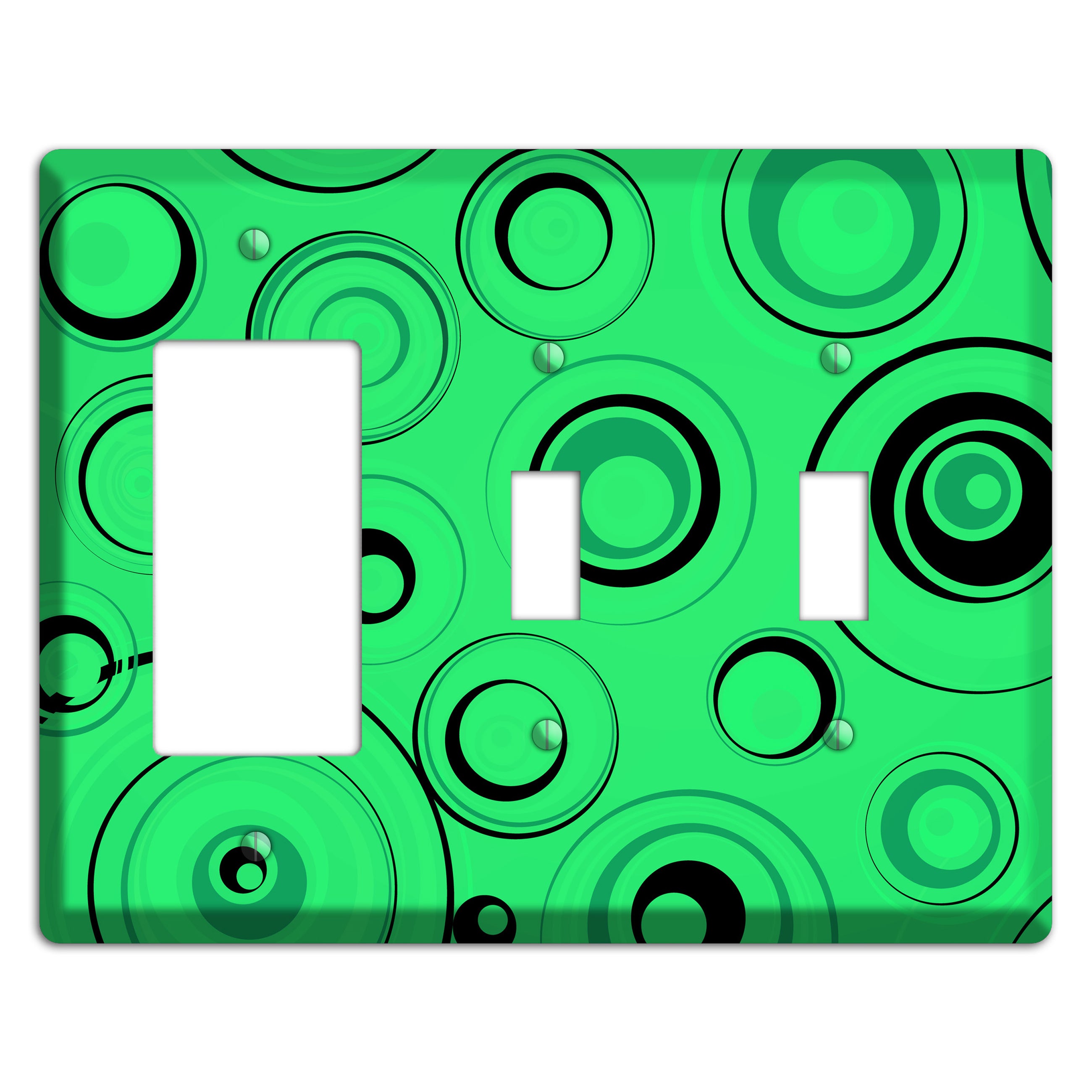 Bright Green Circles Rocker / 2 Toggle Wallplate