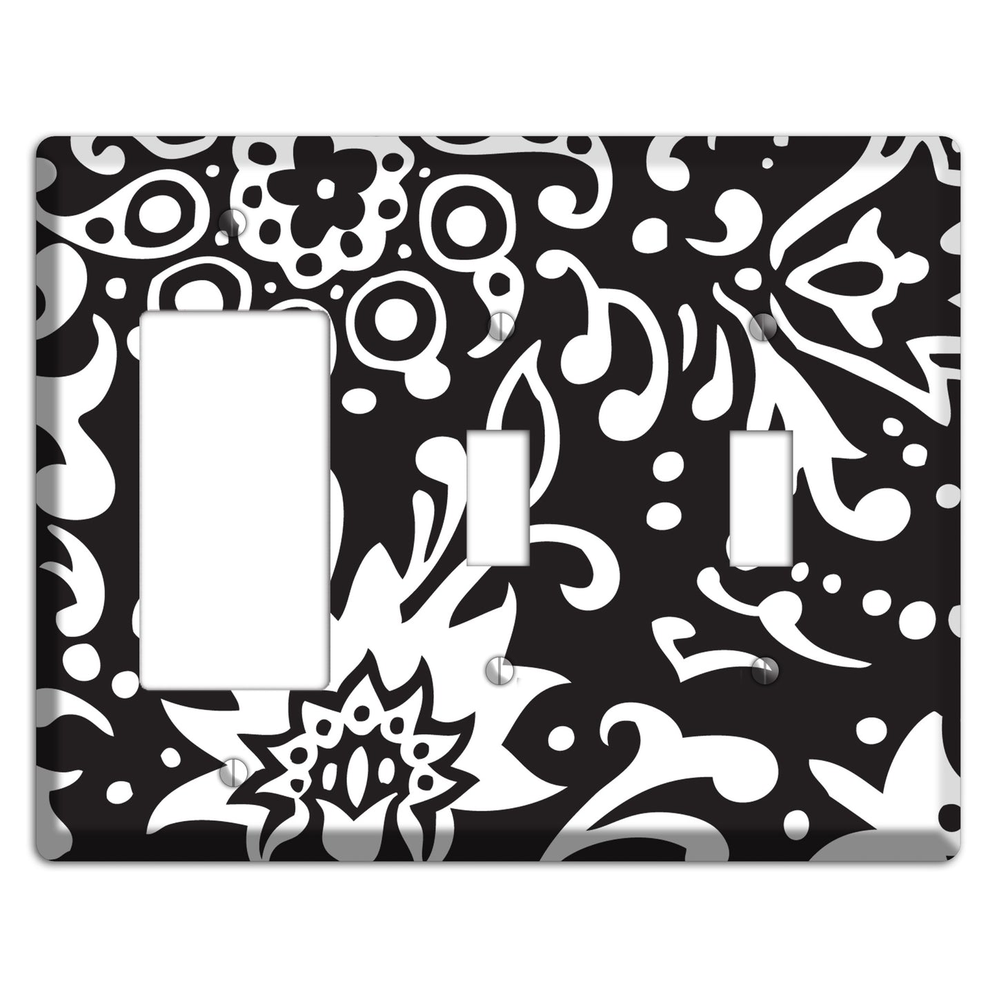 Black with White Boteh Rocker / 2 Toggle Wallplate