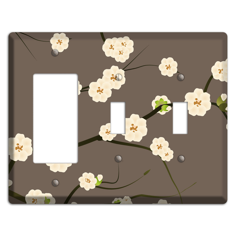 Yellow and Brown Cherry Blossoms Rocker / 2 Toggle Wallplate