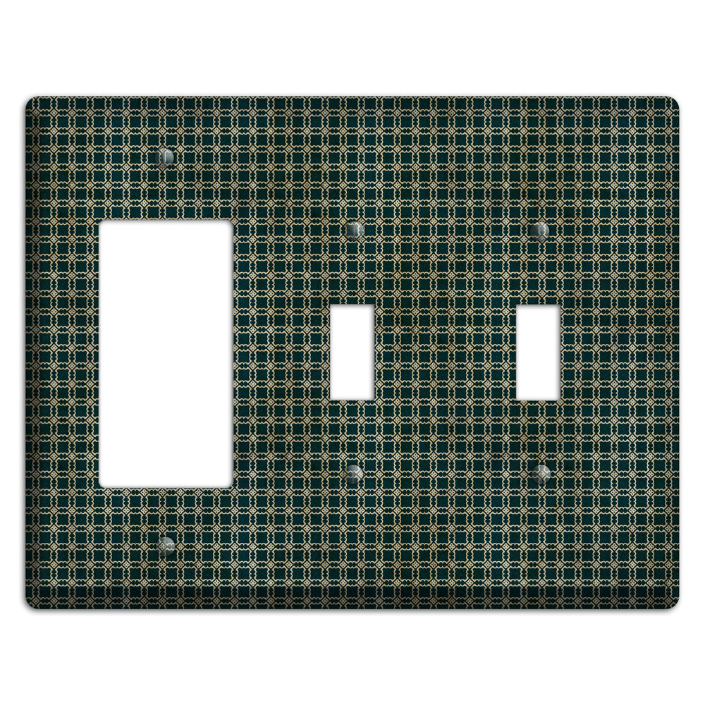 Dark Green Grunge Tiled Tiny Arabesque Rocker / 2 Toggle Wallplate