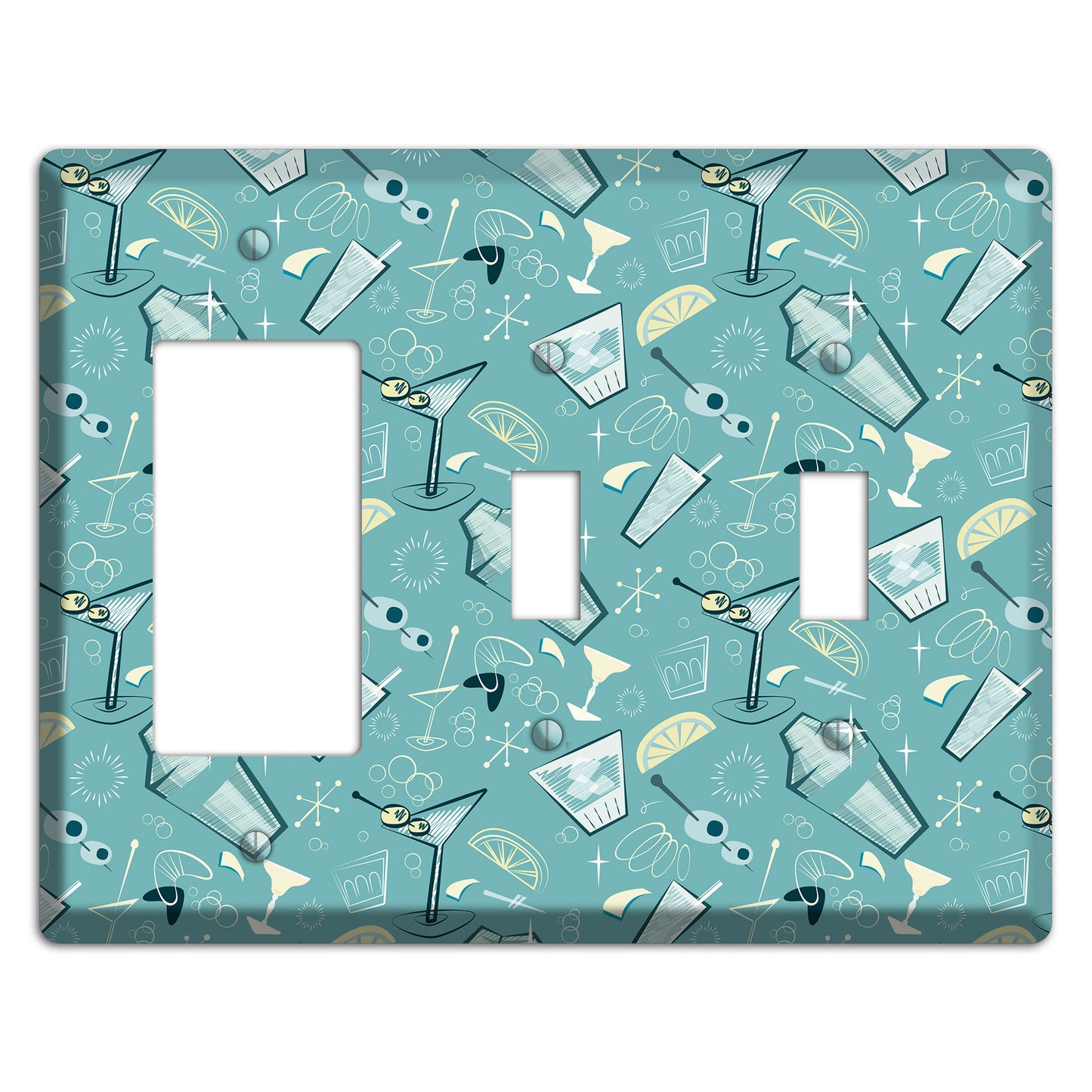 Retro Cocktails Teal Rocker / 2 Toggle Wallplate