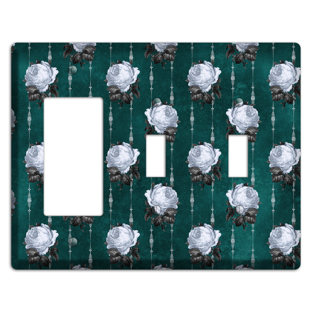 Dramatic Floral Teal Rocker / 2 Toggle Wallplate