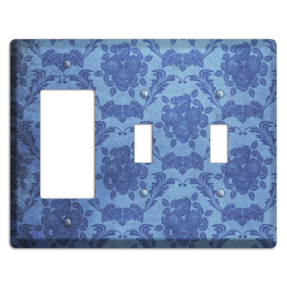 Polo Blue Vintage Rose Damask Rocker / 2 Toggle Wallplate