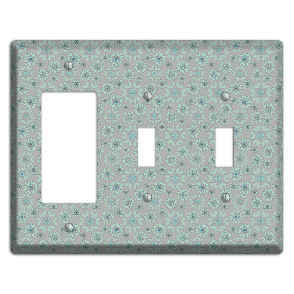 Grey with Tiny Aqua Retro Suzani Rocker / 2 Toggle Wallplate