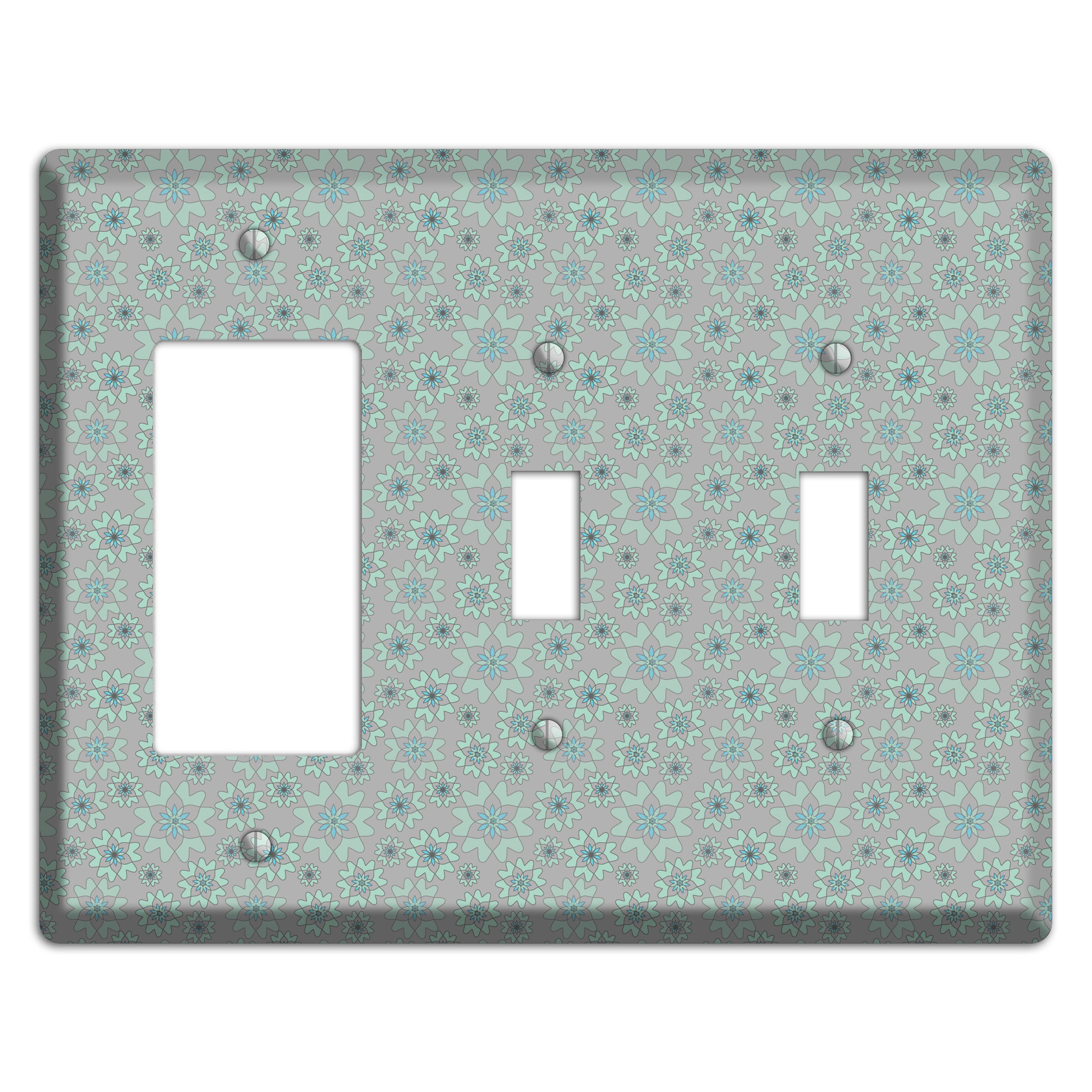 Grey with Tiny Aqua Retro Suzani Rocker / 2 Toggle Wallplate