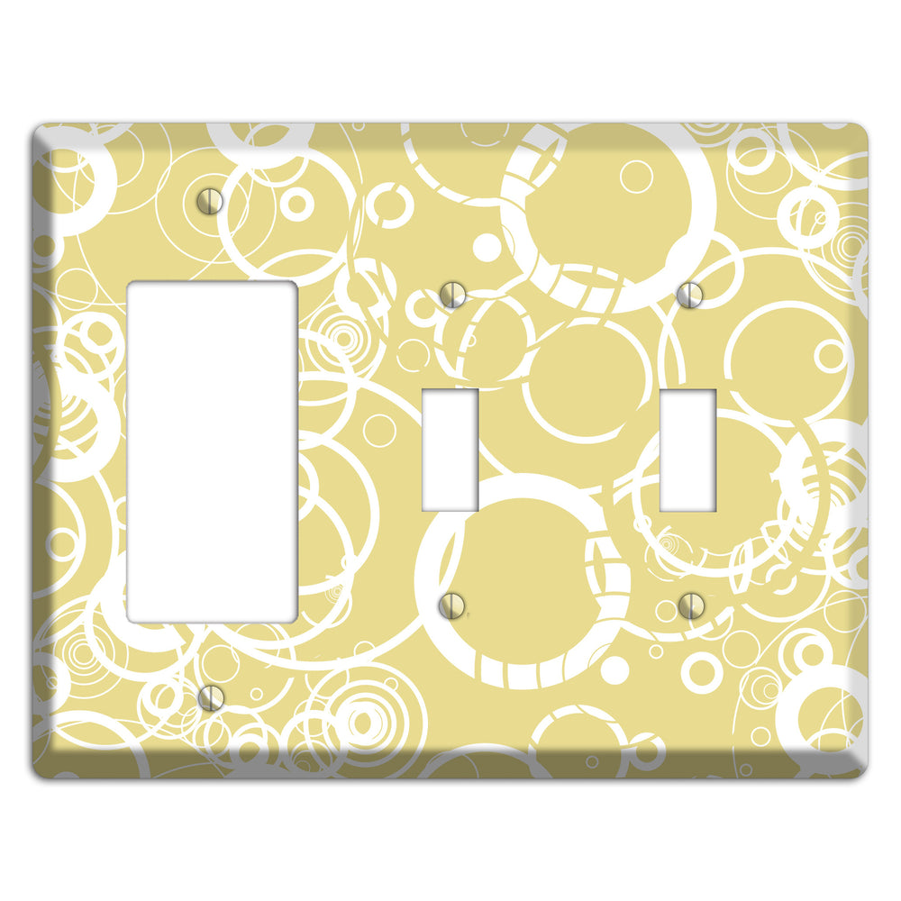 Beige with White Rings Rocker / 2 Toggle Wallplate