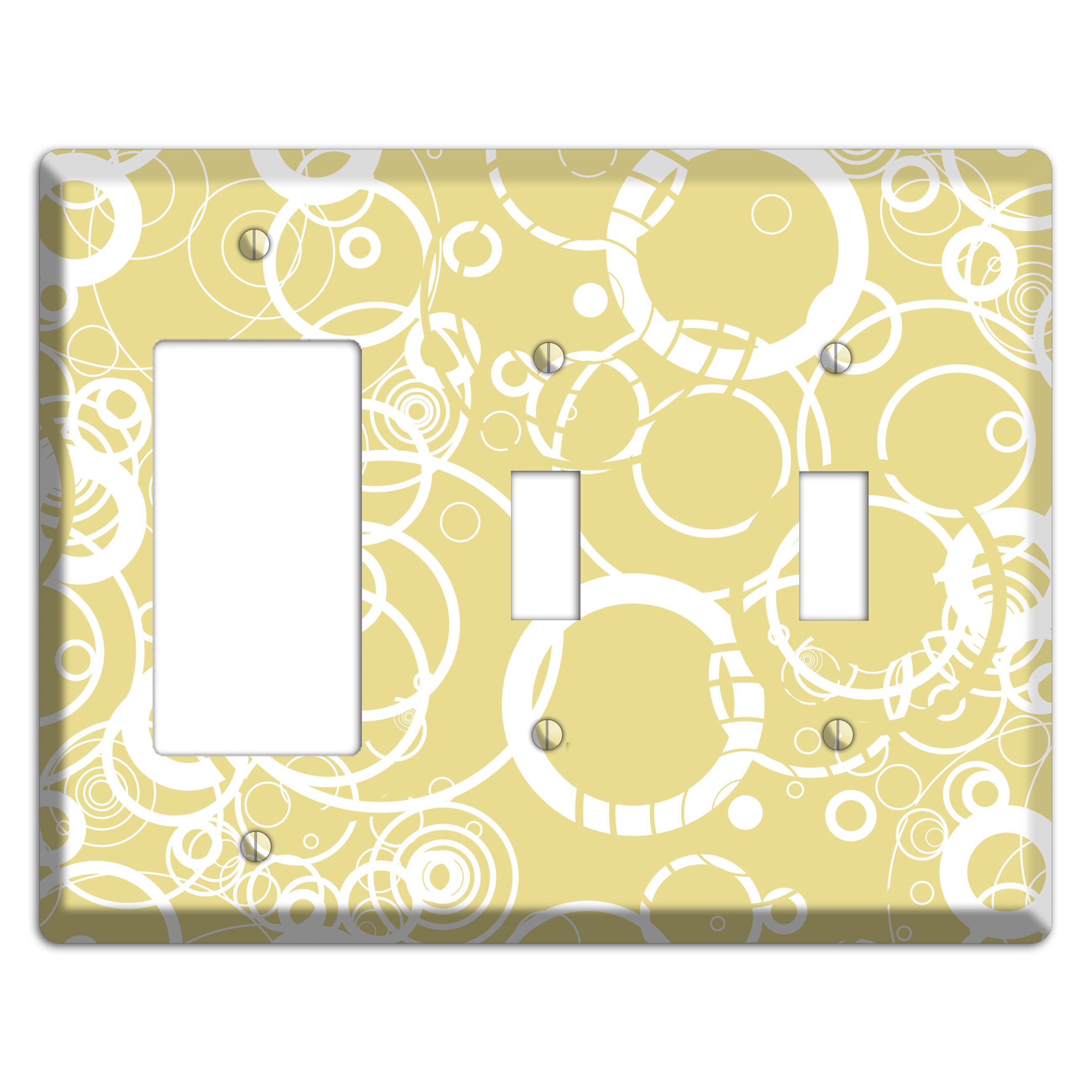 Beige with White Rings Rocker / 2 Toggle Wallplate