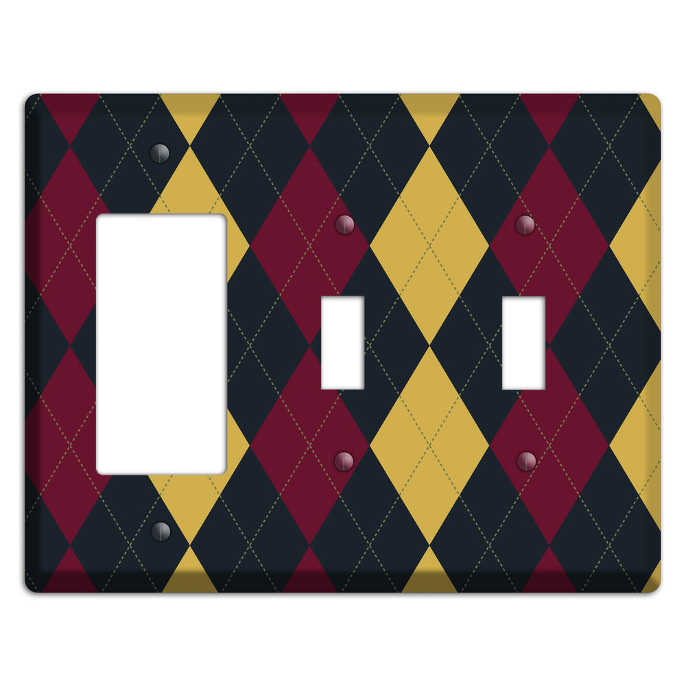 Deep Red and Yellow Argyle Rocker / 2 Toggle Wallplate