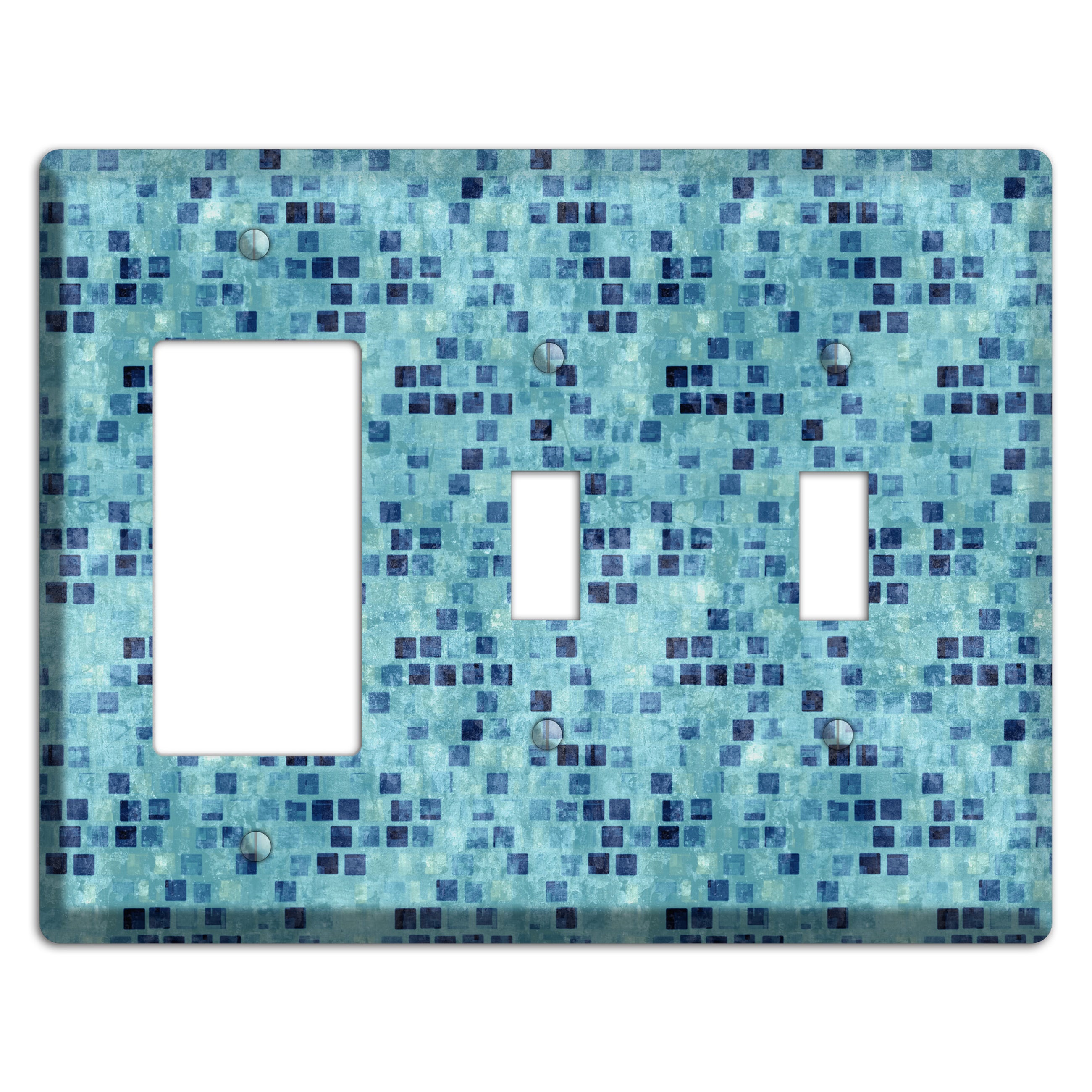 Turquoise Grunge Tile Rocker / 2 Toggle Wallplate