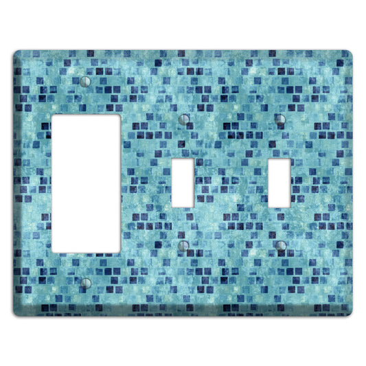 Turquoise Grunge Tile Rocker / 2 Toggle Wallplate