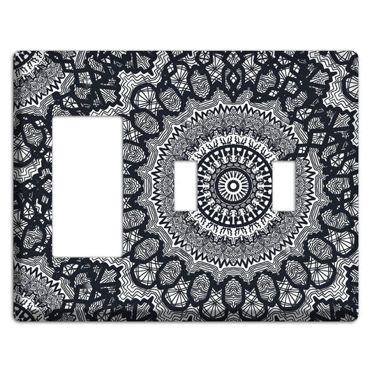 Mandala Black and White Style T Cover Plates Rocker / 2 Toggle Wallplate