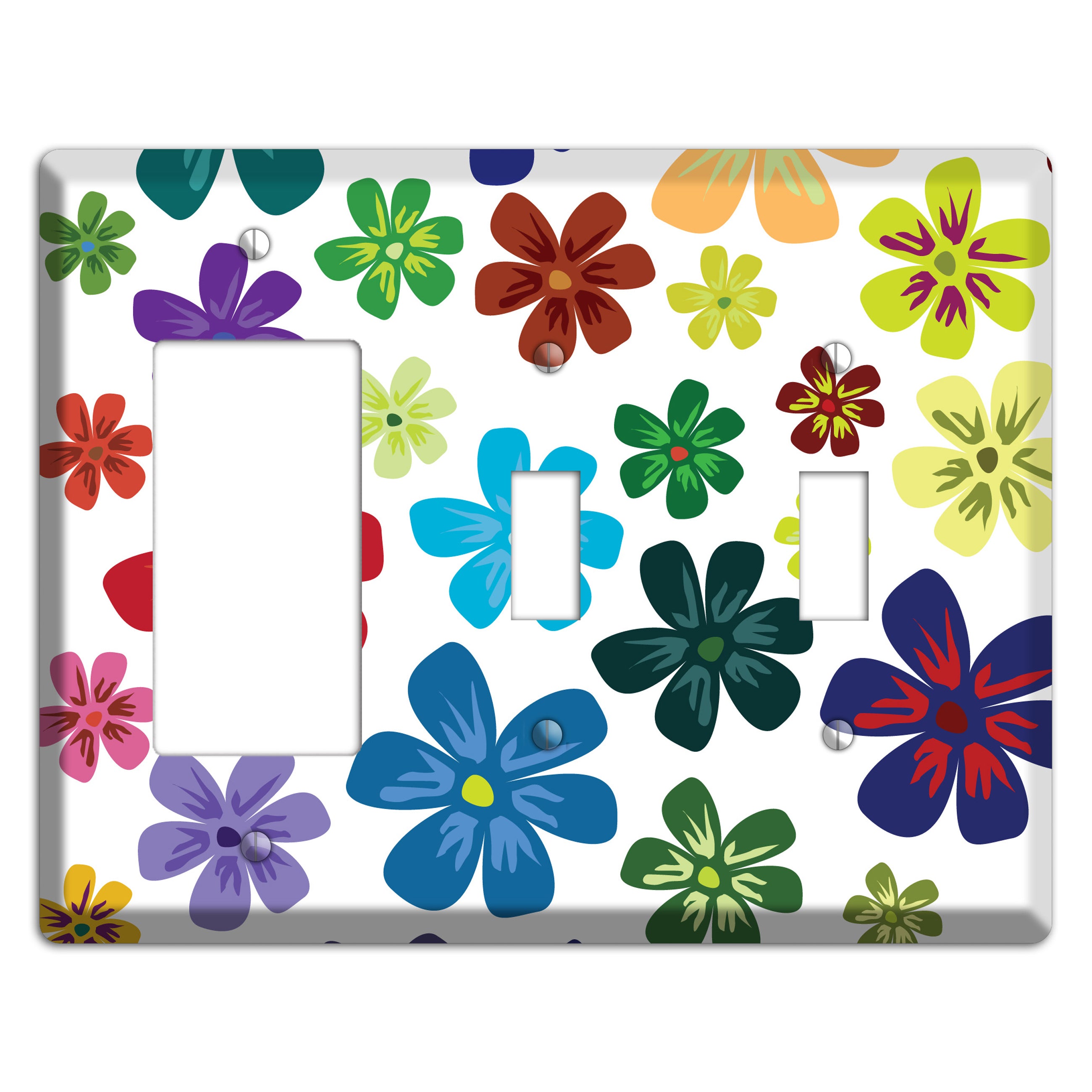 White Flowers Rocker / 2 Toggle Wallplate