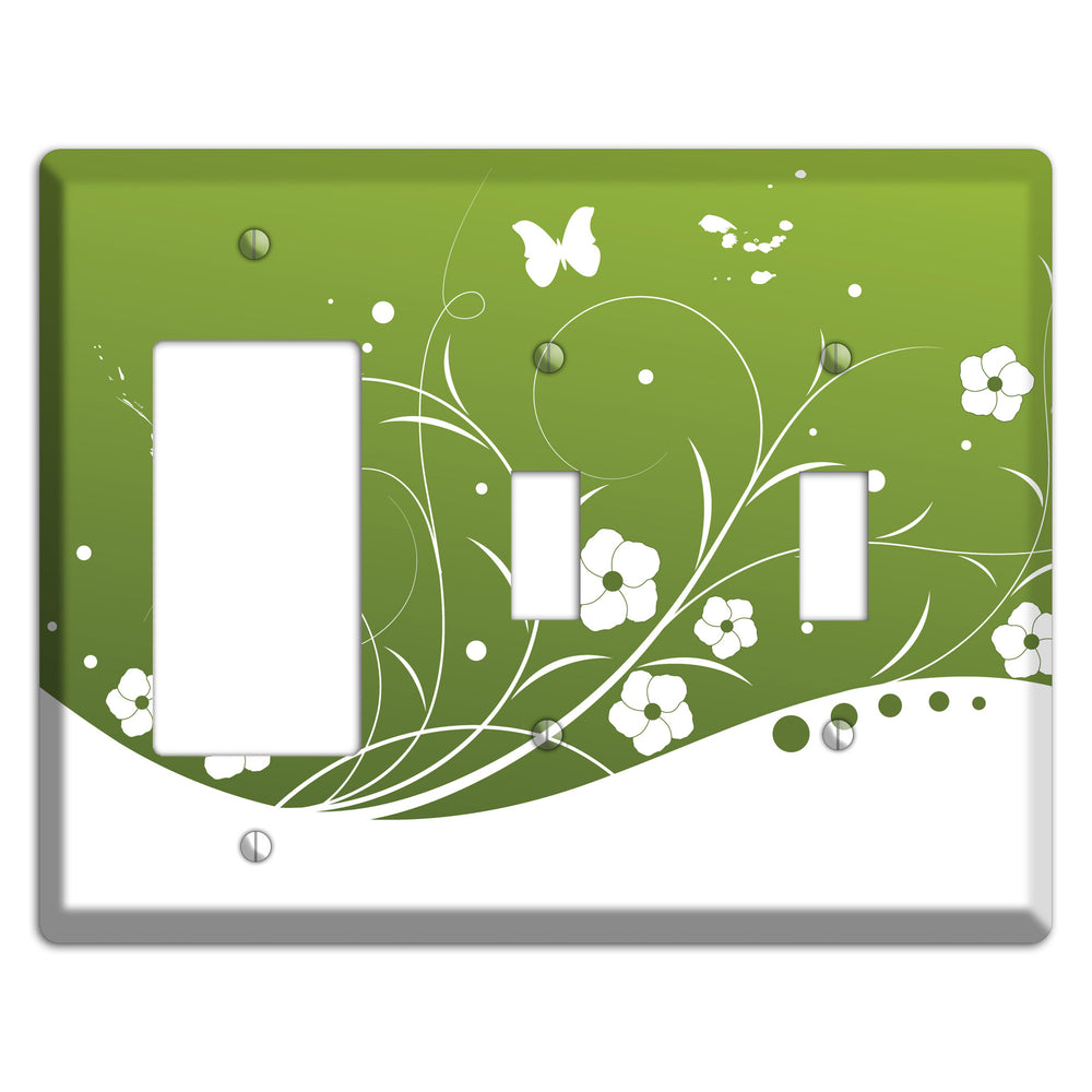 Green Floral Sprig Rocker / 2 Toggle Wallplate
