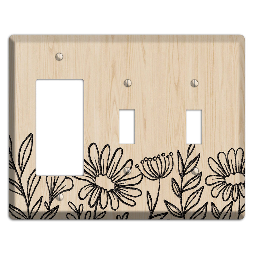 Hand-Drawn Floral 10 Wood Lasered Rocker / 2 Toggle Wallplate