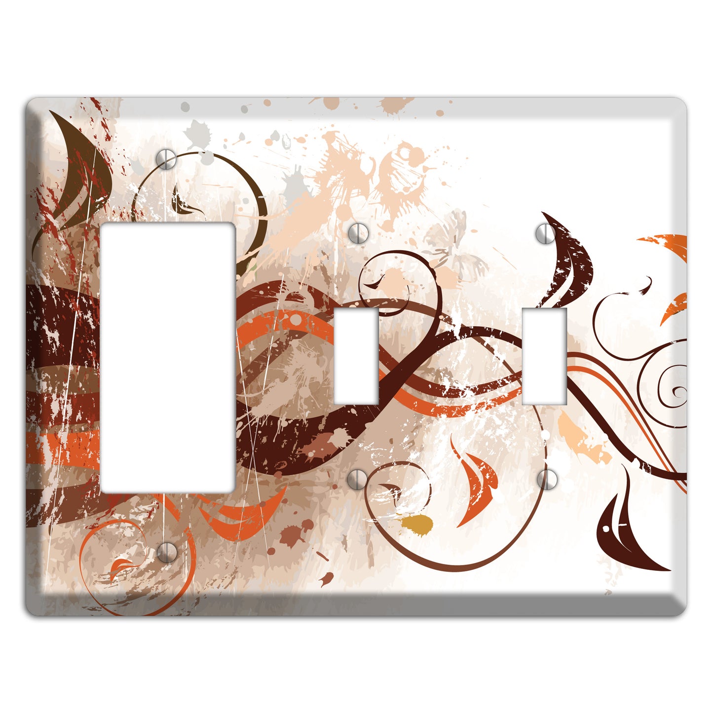 Brown Maroon Orange Swirl and Splatter Rocker / 2 Toggle Wallplate