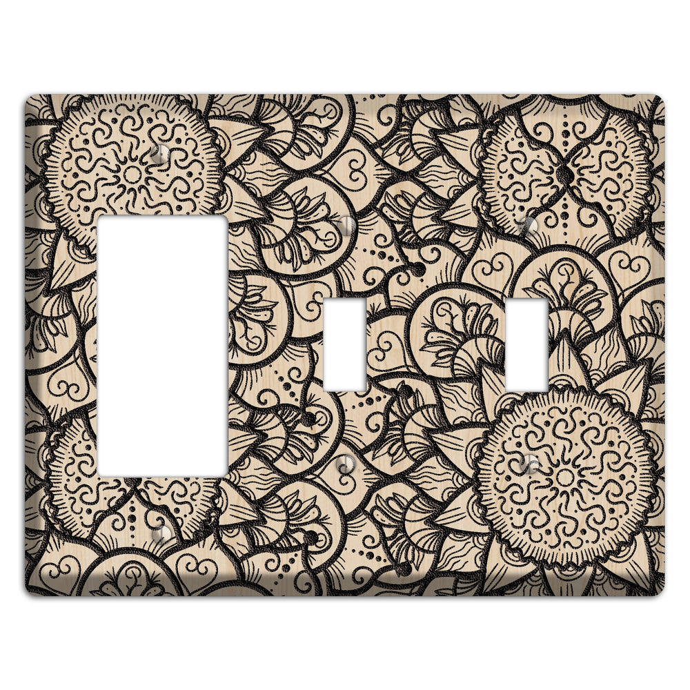 Mandala Black and White Style W Wood Lasered Rocker / 2 Toggle Wallplate