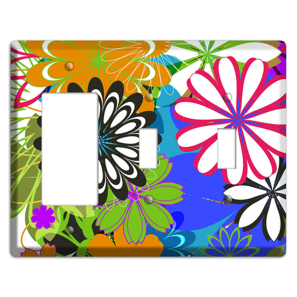 Multi Retro Flowers Rocker / 2 Toggle Wallplate