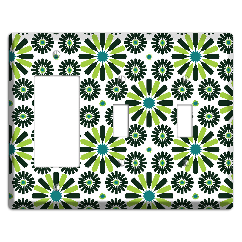 Lime and Teal Scandinavian Floral Rocker / 2 Toggle Wallplate
