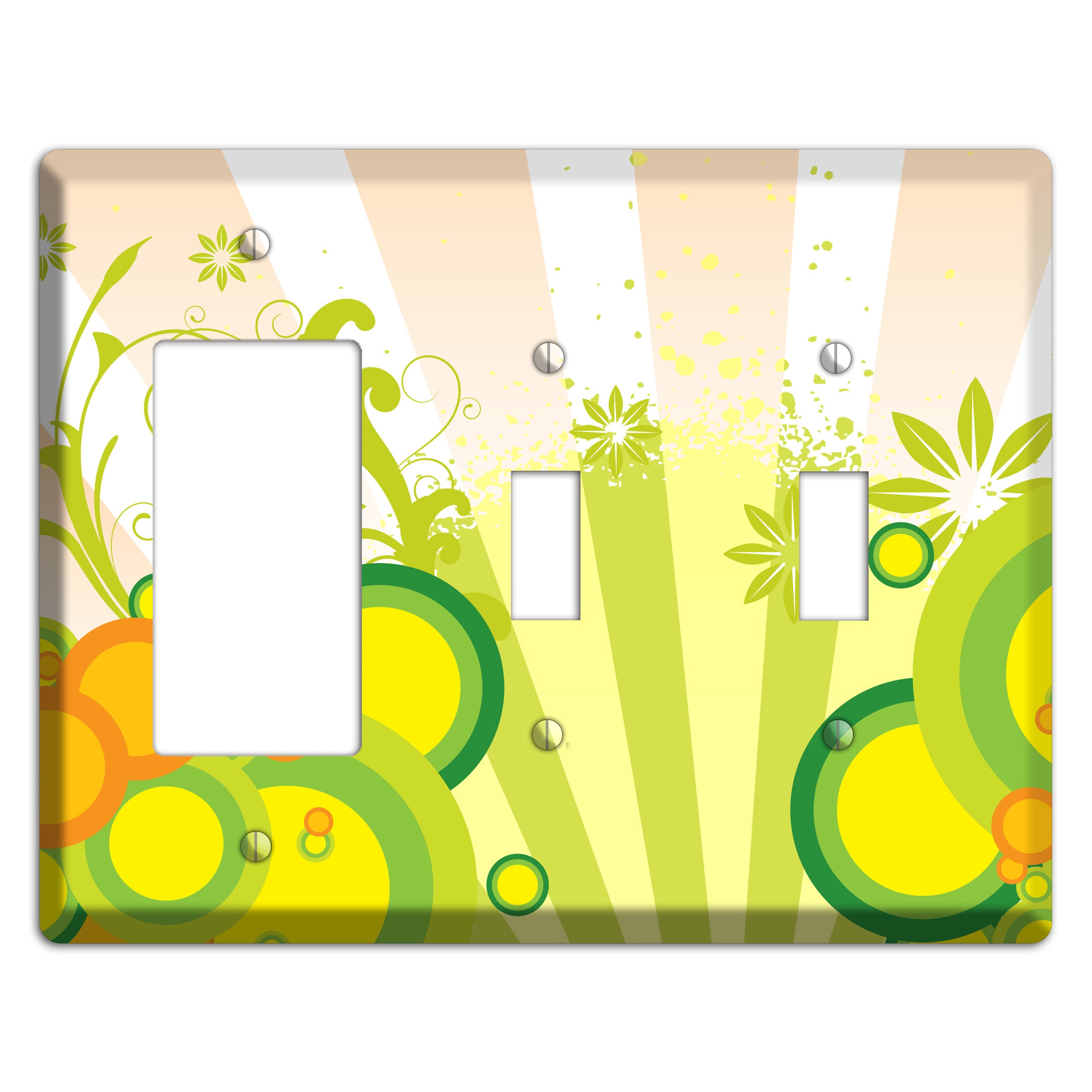 Green Yellow Orange Retro Sprig Rocker / 2 Toggle Wallplate