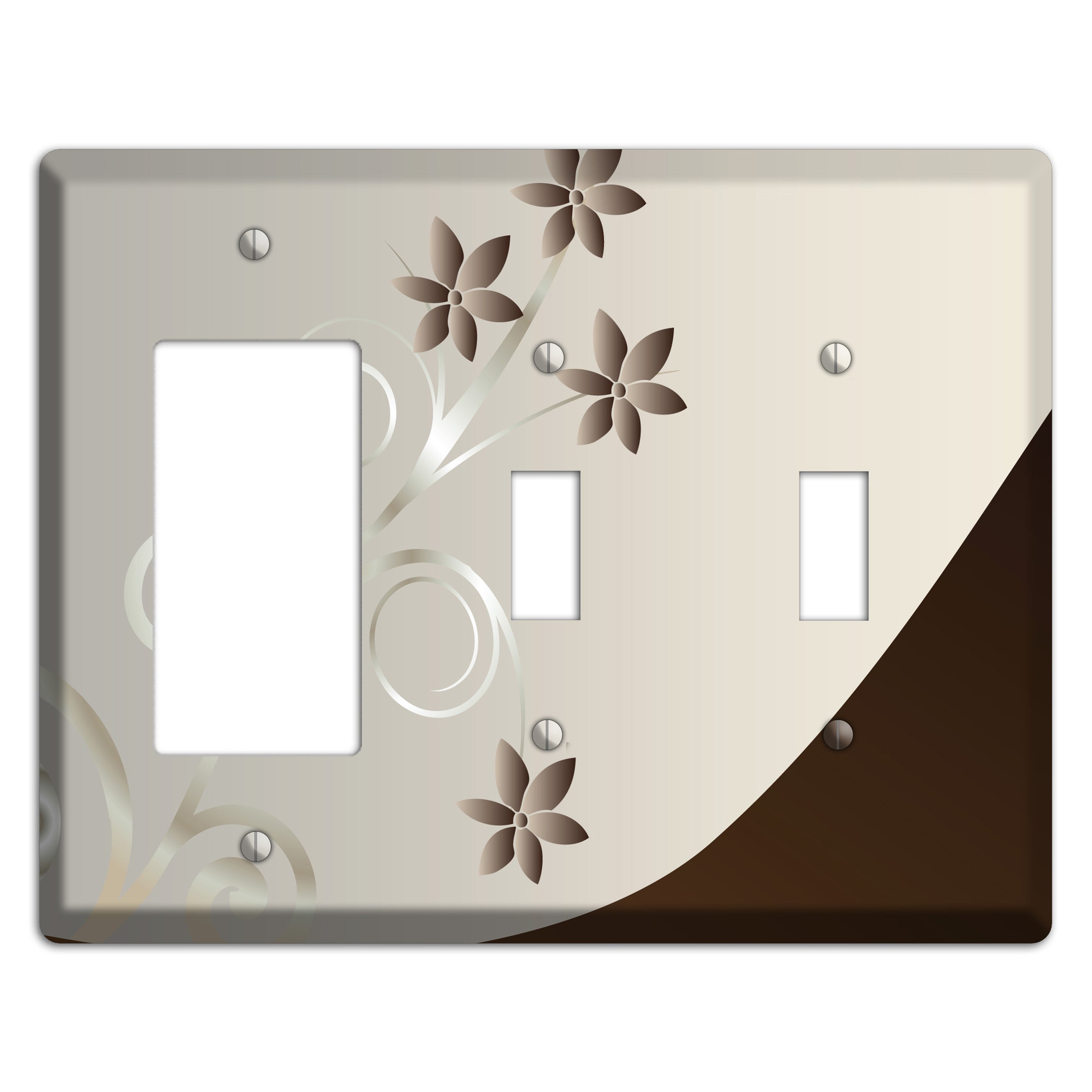 Grey Floral Swirl Sprig Rocker / 2 Toggle Wallplate