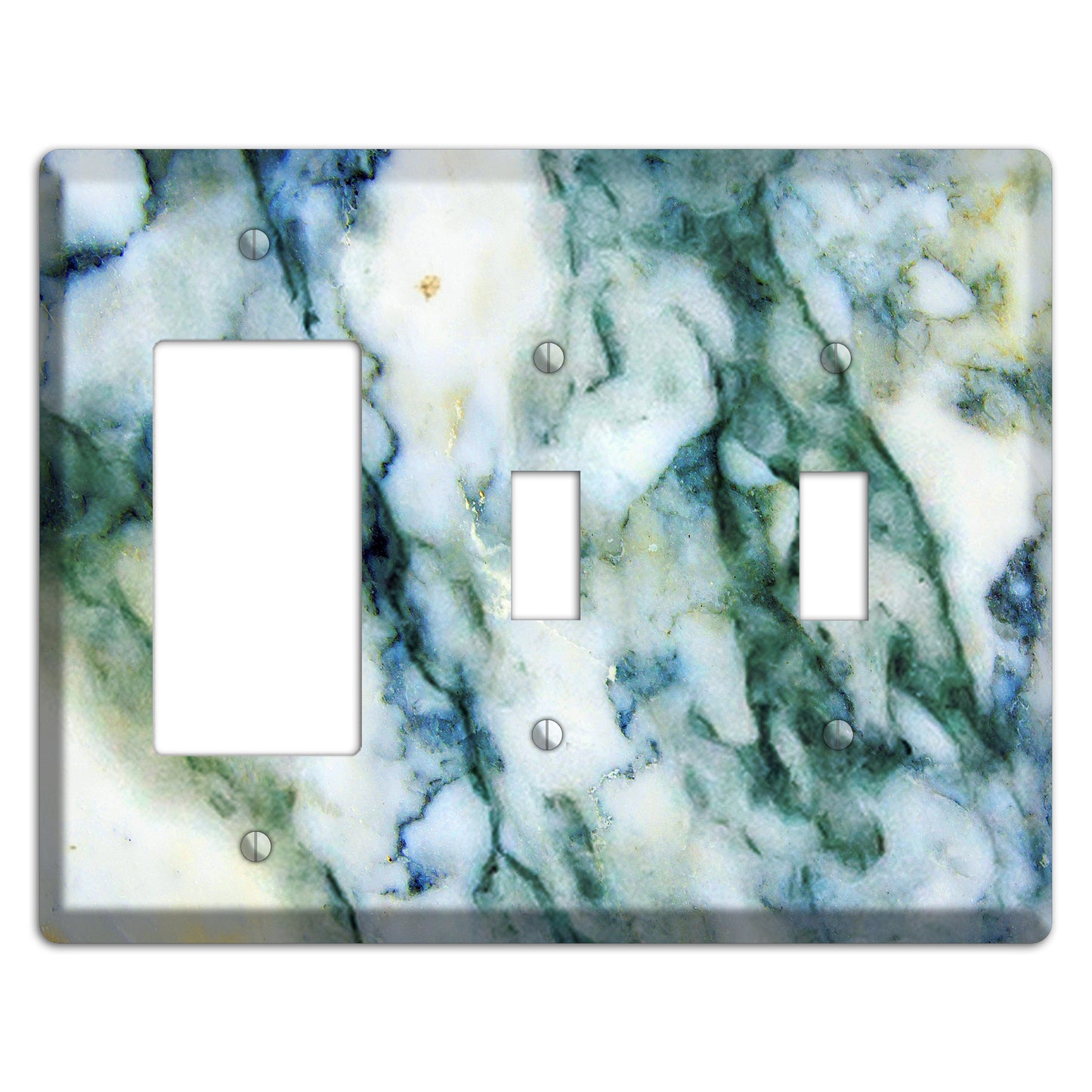 White, Green and Blue Marble Rocker / 2 Toggle Wallplate