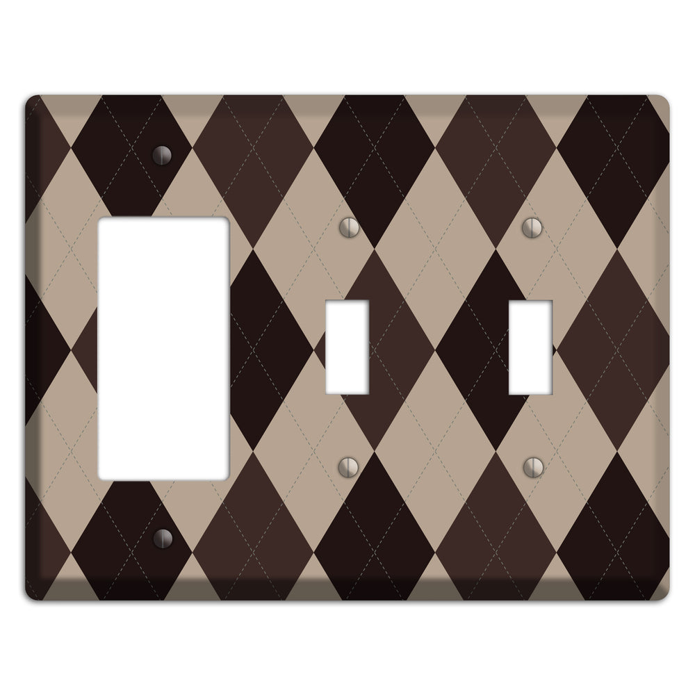 Brown and Beige Argyle Rocker / 2 Toggle Wallplate