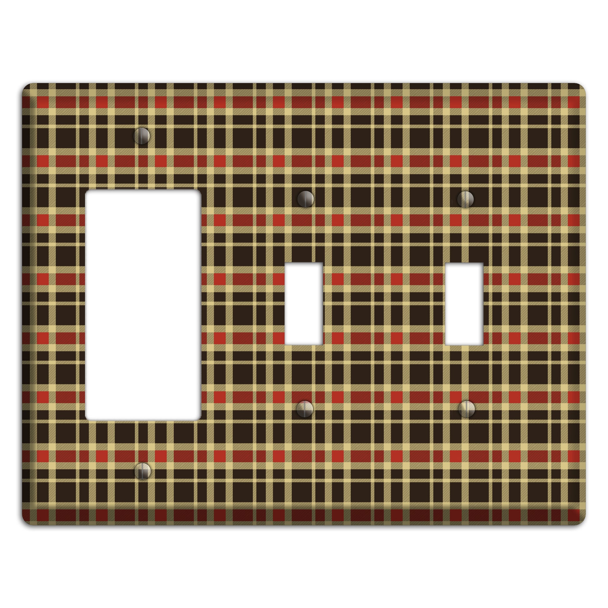 Maroon and Black Plaid Rocker / 2 Toggle Wallplate