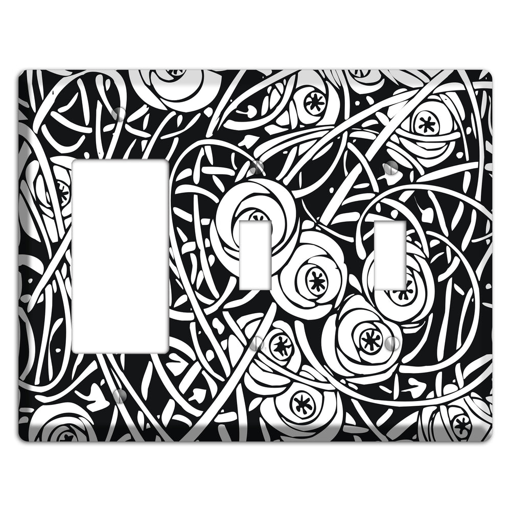 Black and White Deco Floral Rocker / 2 Toggle Wallplate
