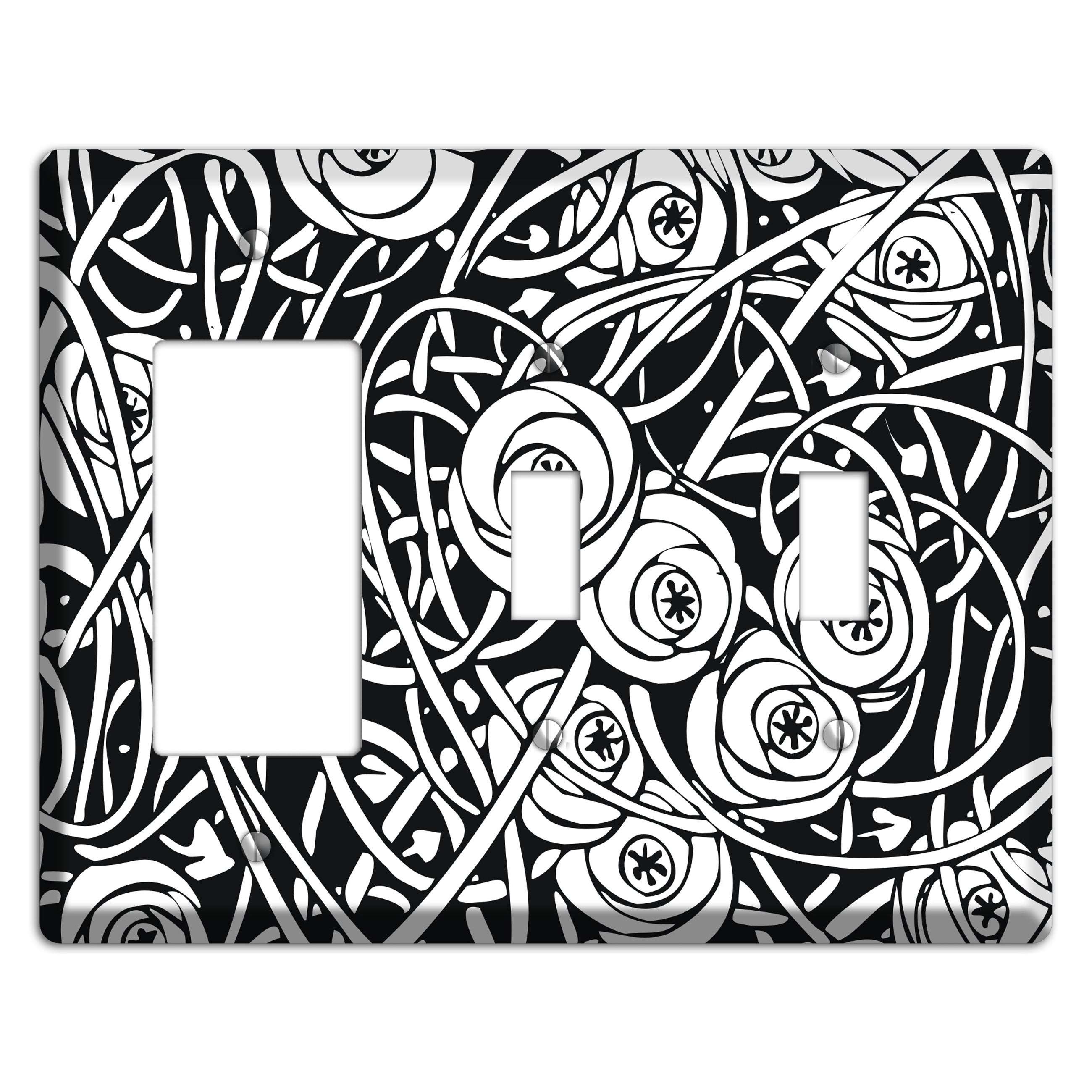 Black and White Deco Floral Rocker / 2 Toggle Wallplate