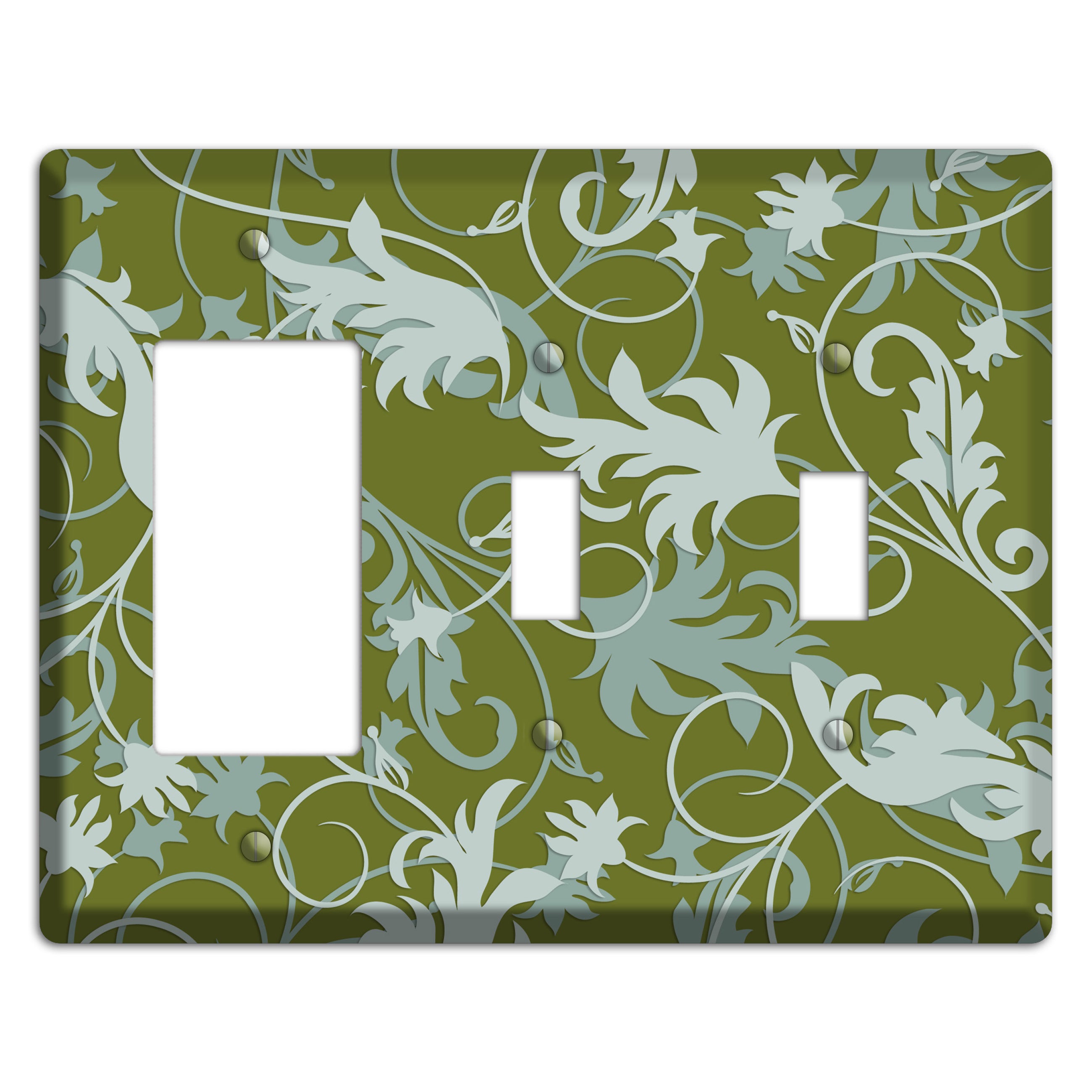 Green and Beige Victorian Sprig Rocker / 2 Toggle Wallplate
