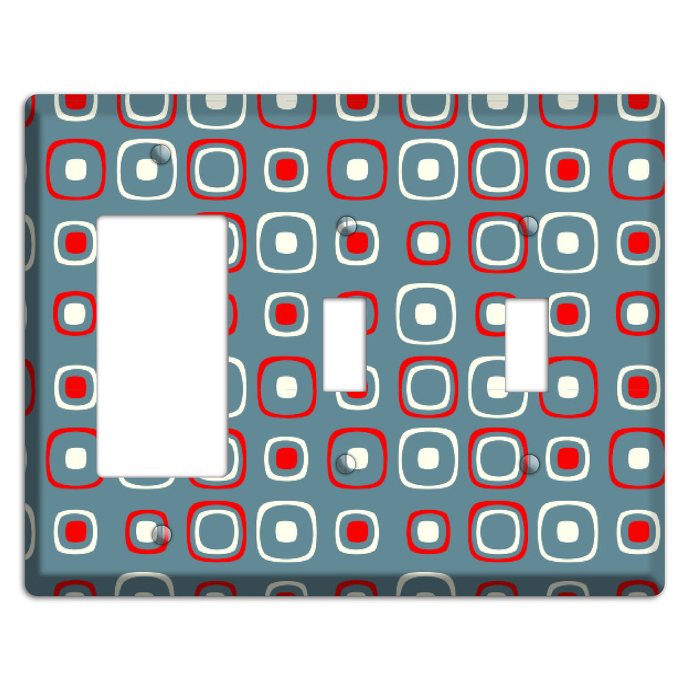 Blue and Red Rounded Squares Rocker / 2 Toggle Wallplate