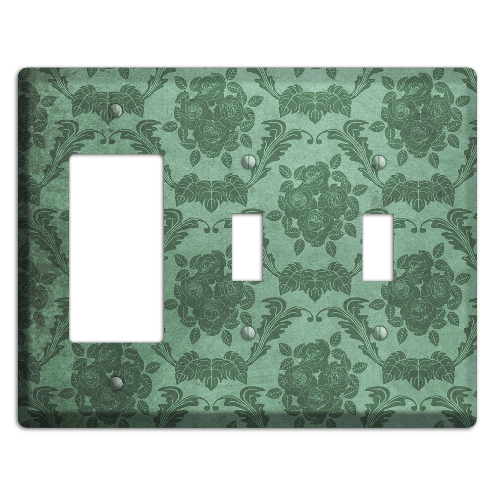 Viridian Green Vintage Rose Damask Rocker / 2 Toggle Wallplate