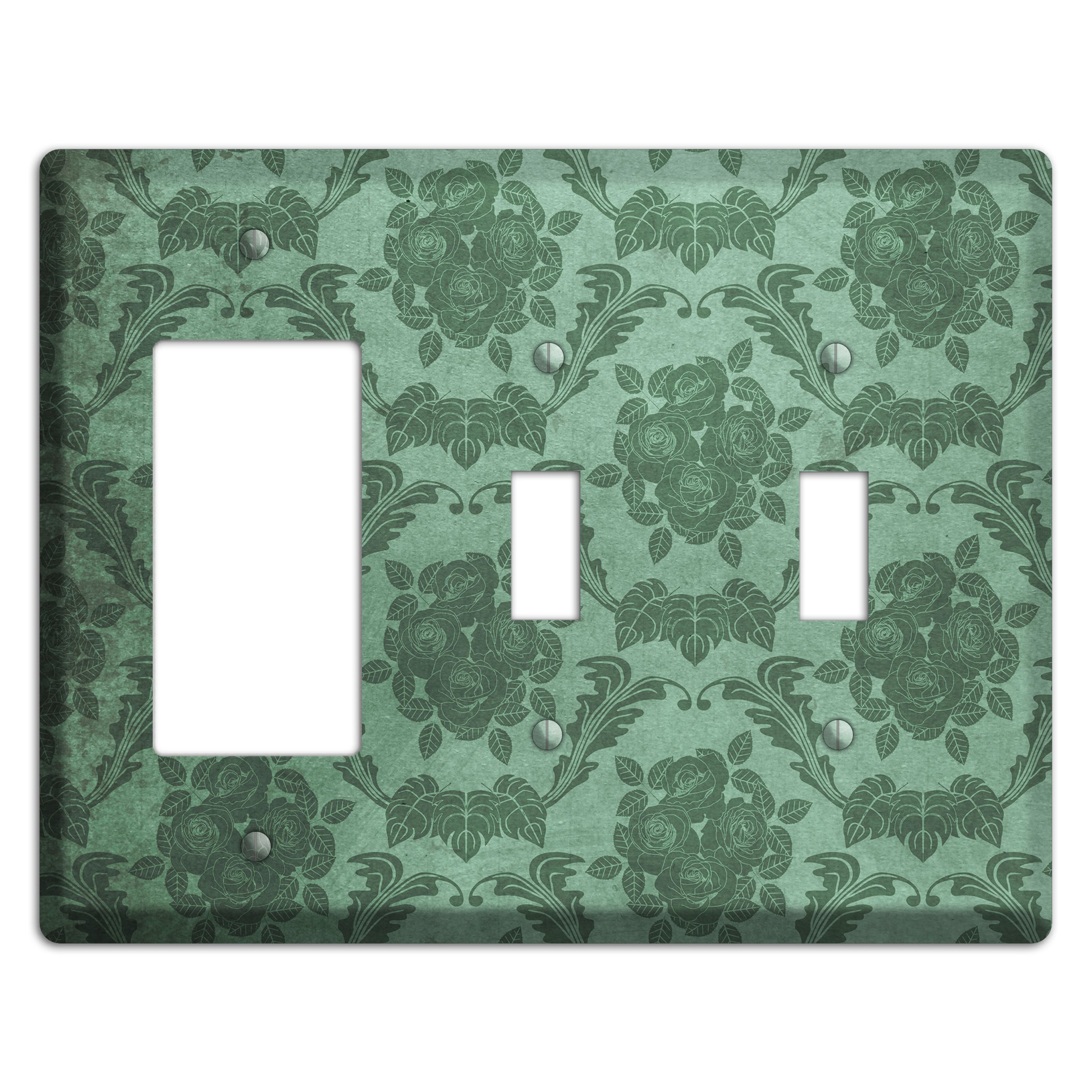 Viridian Green Vintage Rose Damask Rocker / 2 Toggle Wallplate