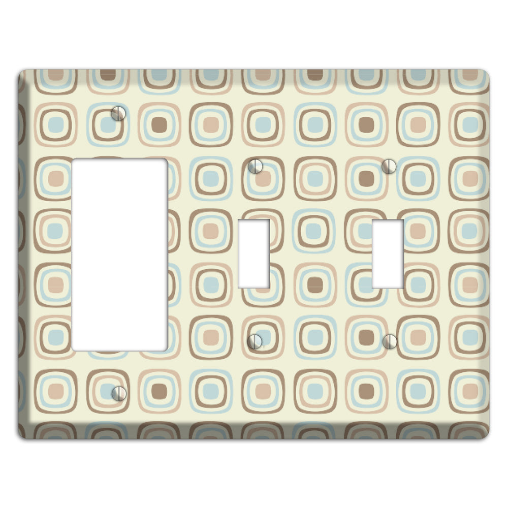 Multi Beige Brown Dusty Blue Retro Squares Rocker / 2 Toggle Wallplate