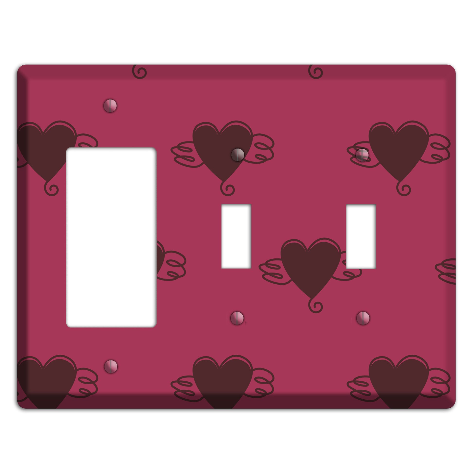 Fuschia Winged Hearts 2 Rocker / 2 Toggle Wallplate