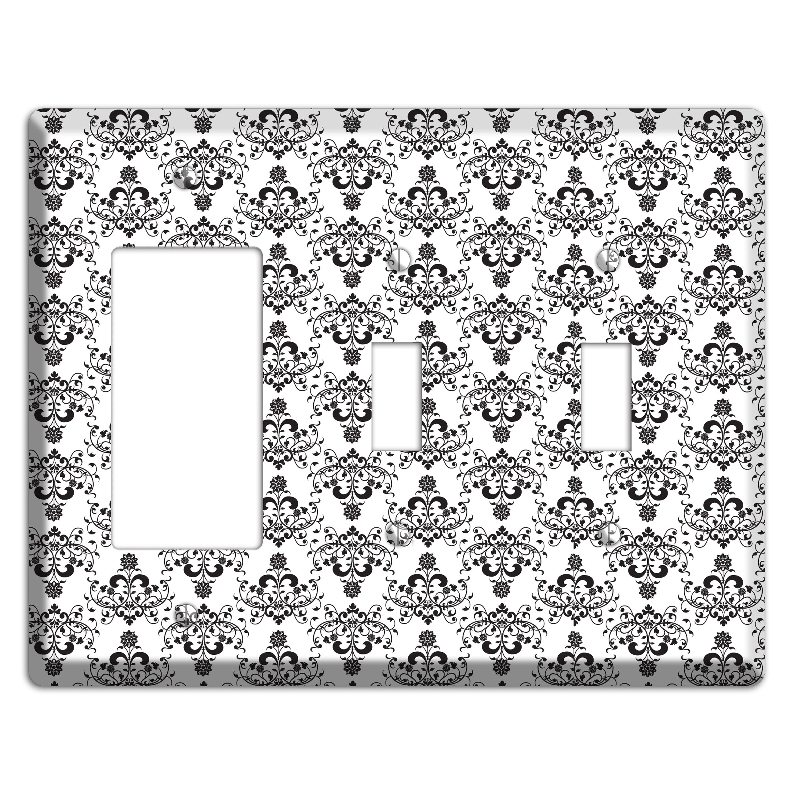 White with Black Cartouche Half Drop Rocker / 2 Toggle Wallplate