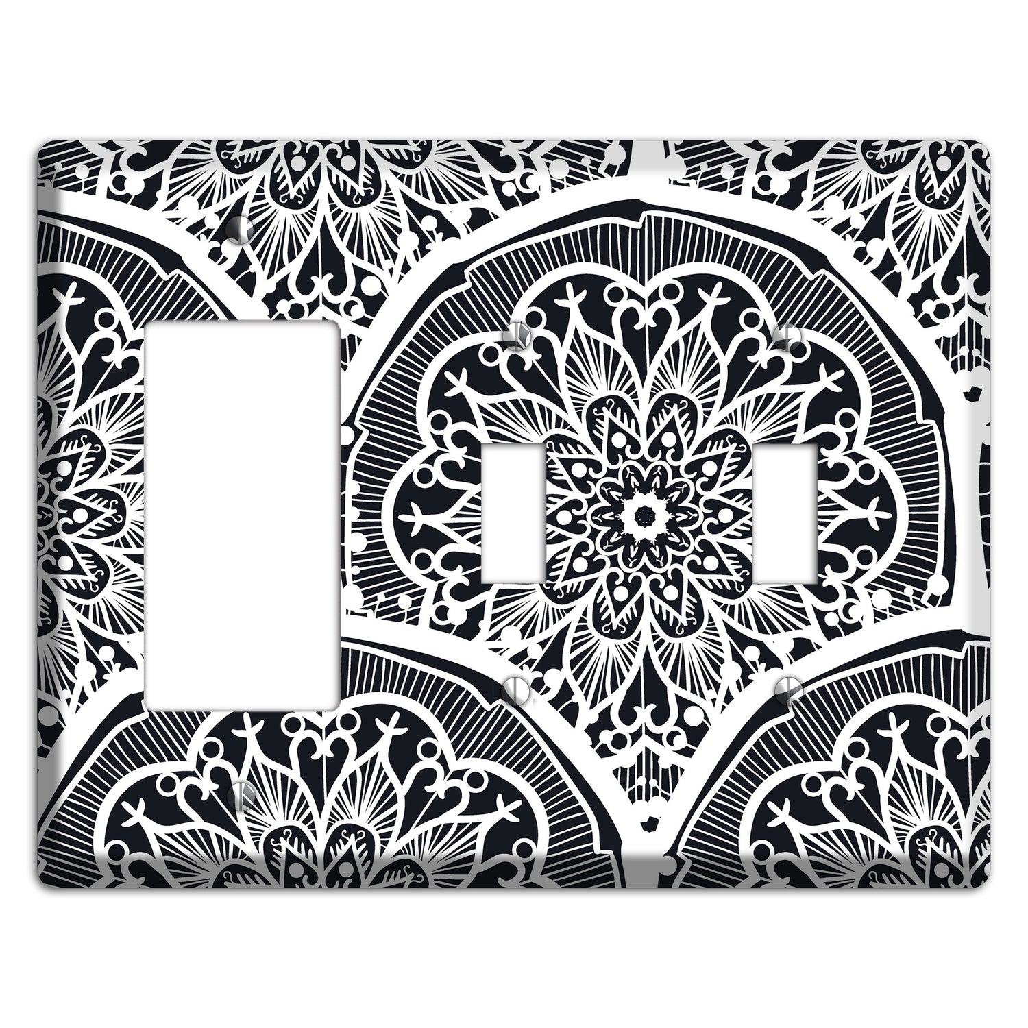 Mandala Black and White Style O Cover Plates Rocker / 2 Toggle Wallplate