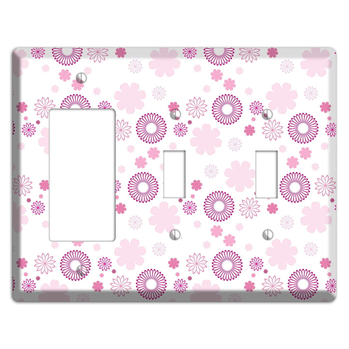White with Pink and Purple Floral Contour Retro Burst Rocker / 2 Toggle Wallplate