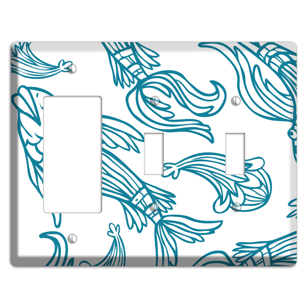 Teal and White Koi Rocker / 2 Toggle Wallplate