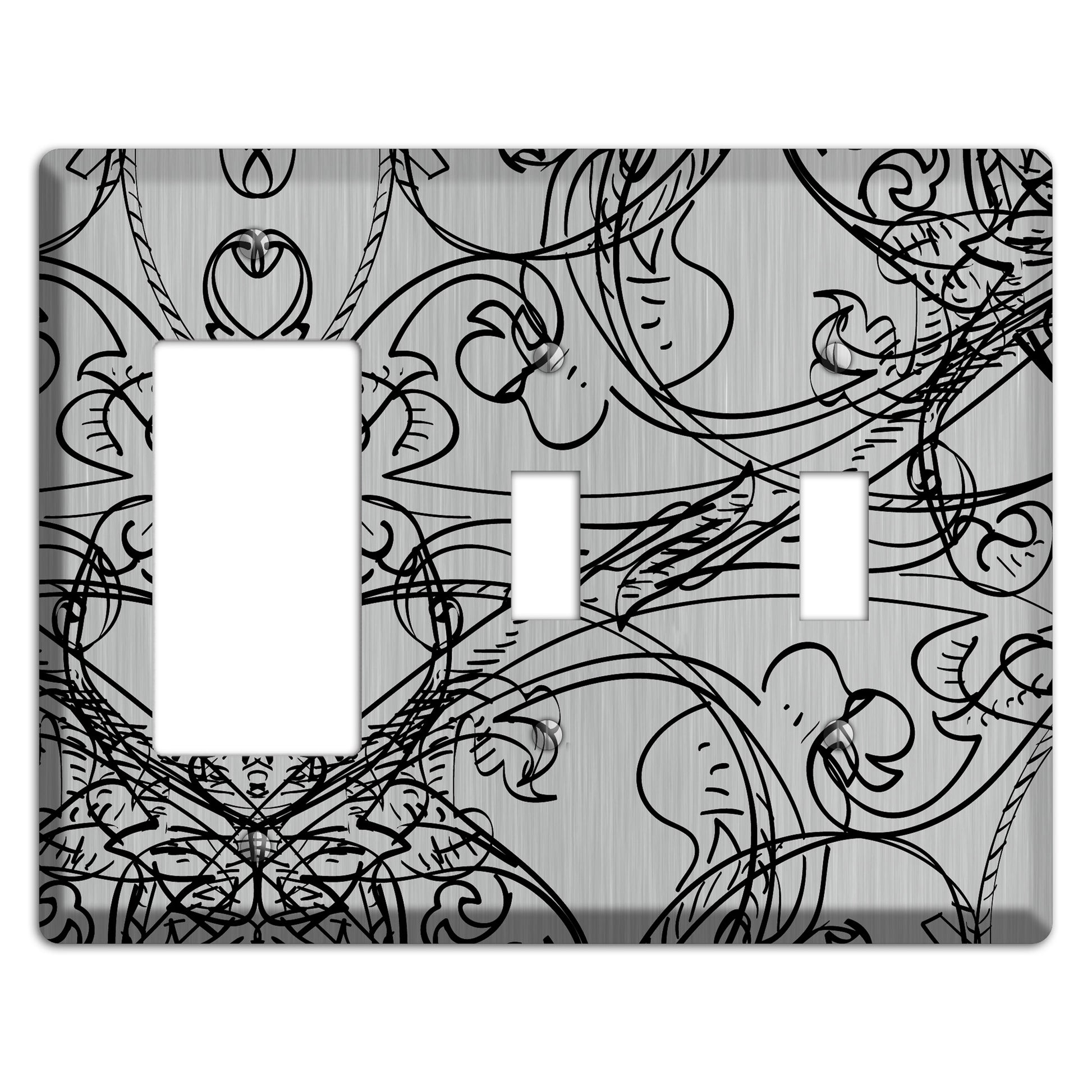 Black Deco Sketch  Stainless Rocker / 2 Toggle Wallplate