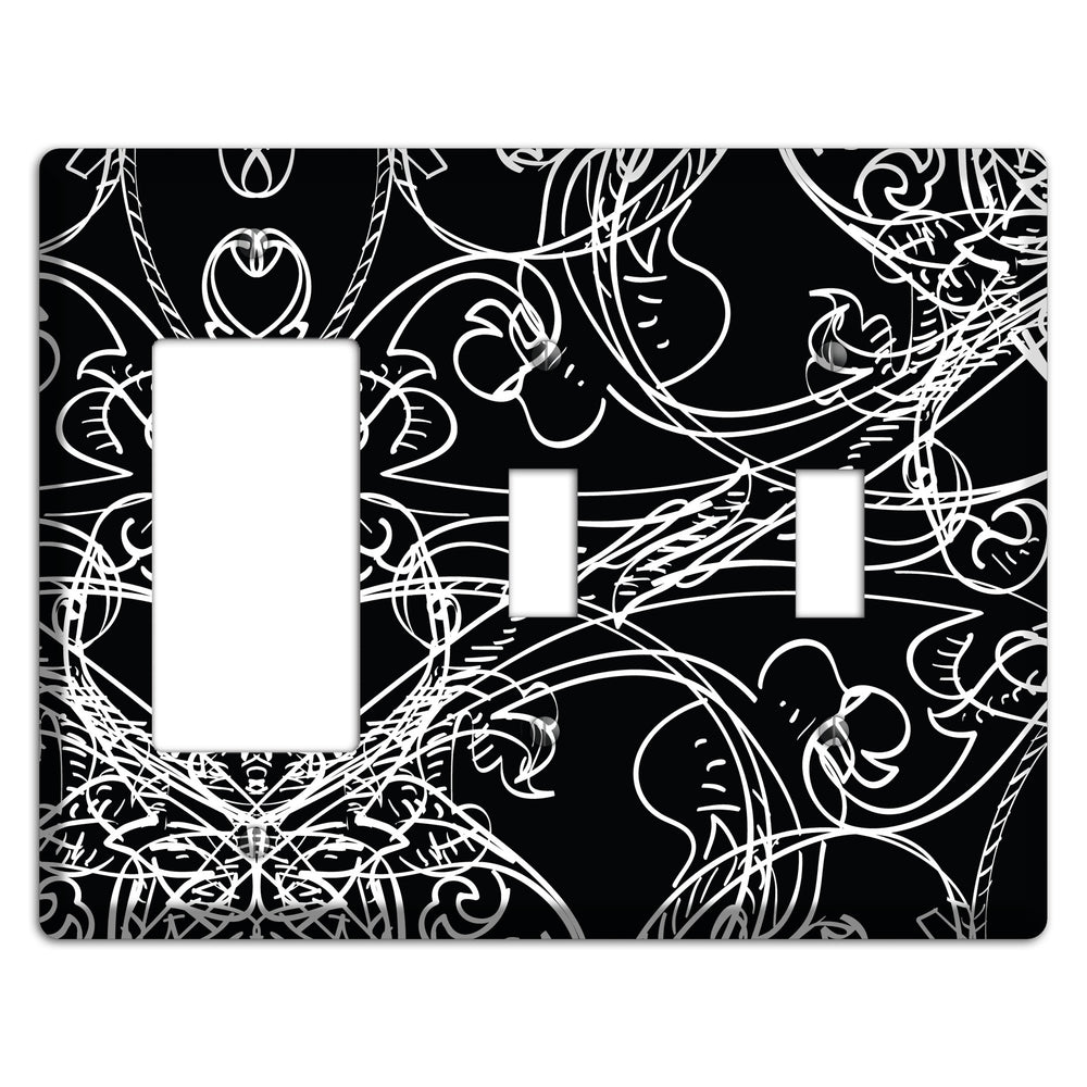 Black Deco Sketch Rocker / 2 Toggle Wallplate