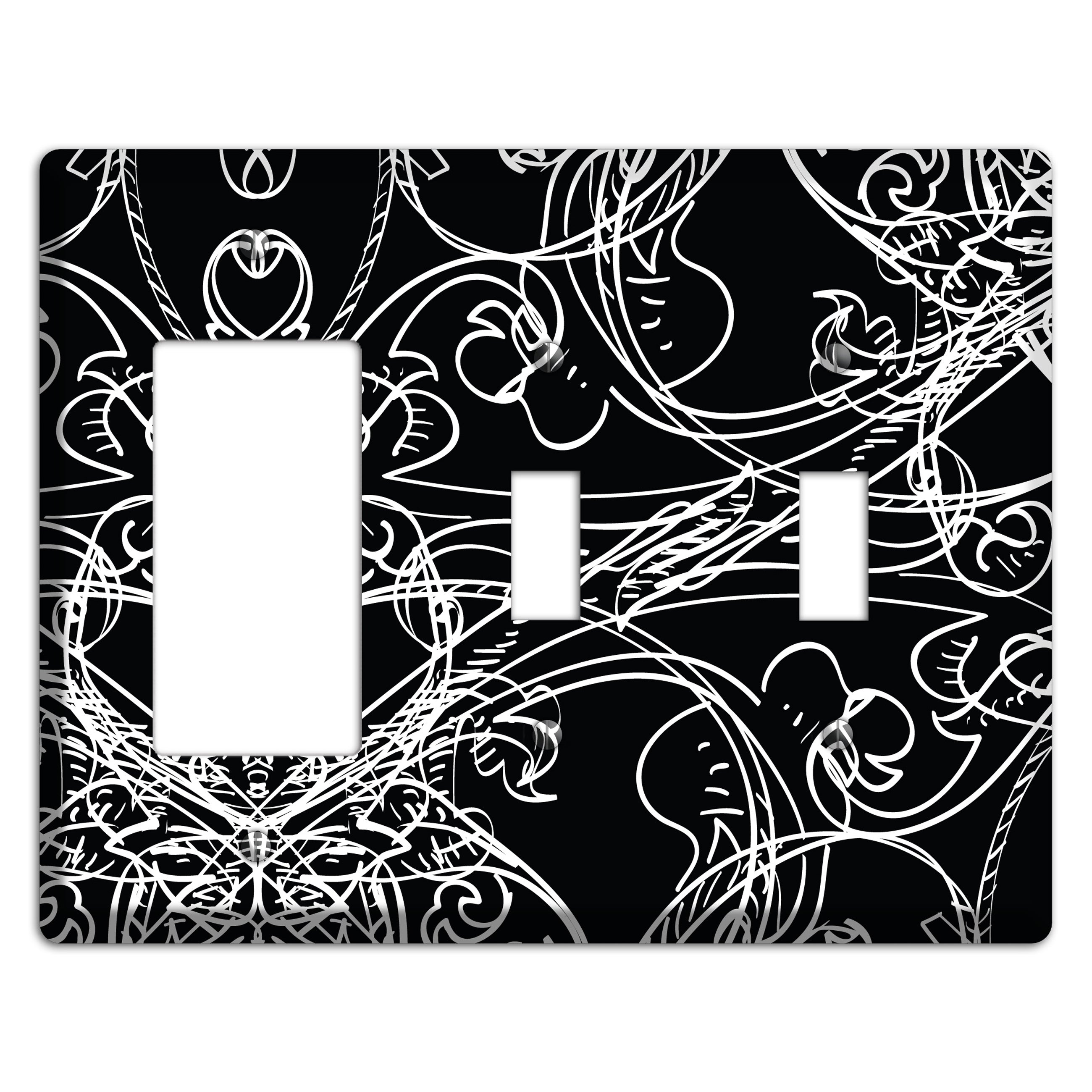 Black Deco Sketch Rocker / 2 Toggle Wallplate
