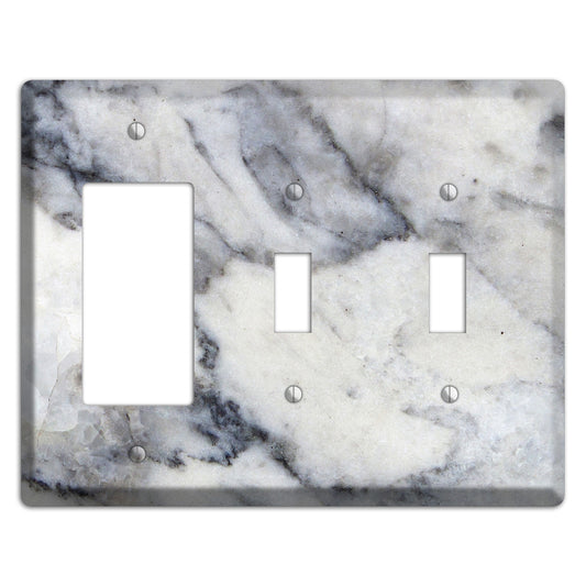 White and Grey Marble Rocker / 2 Toggle Wallplate