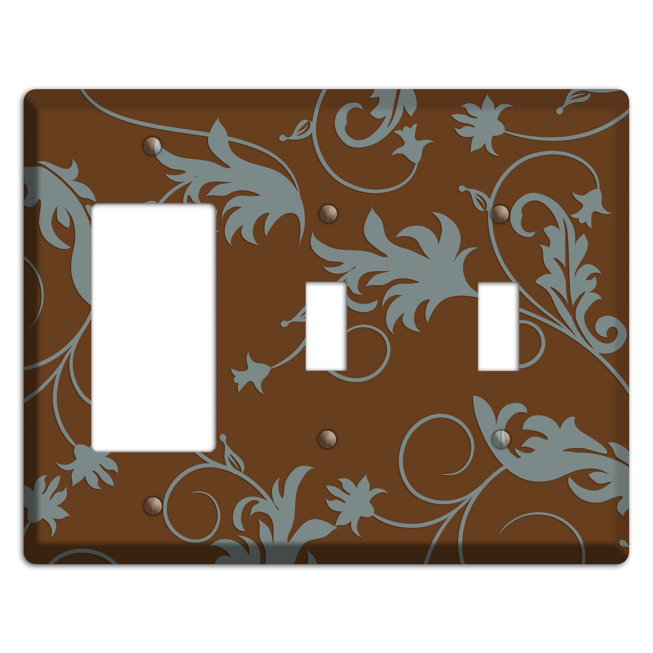 Brown and Grey Victorian Sprig Rocker / 2 Toggle Wallplate