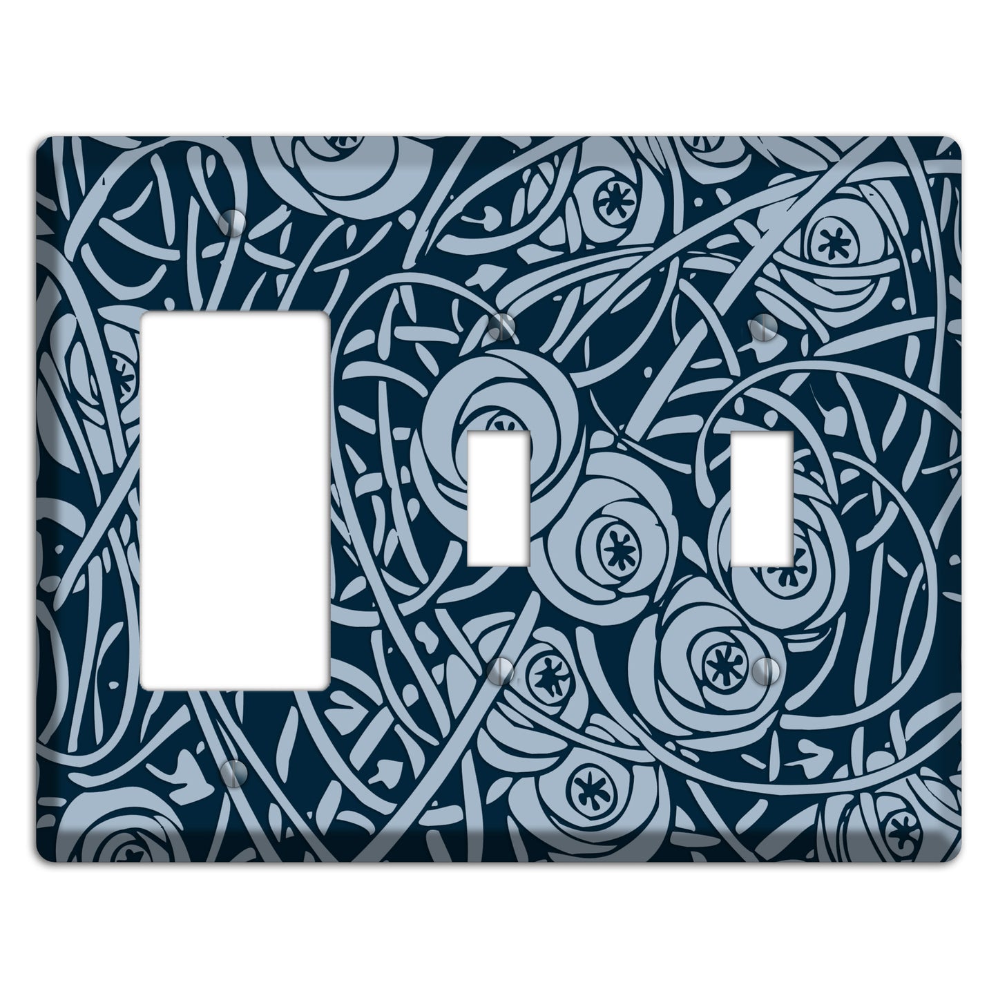 Navy Abstract Floral Rocker / 2 Toggle Wallplate
