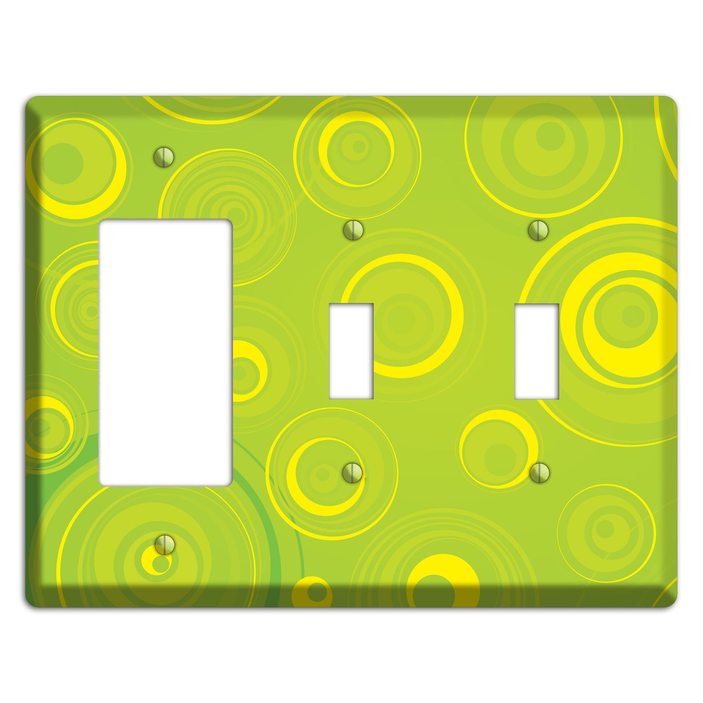 Green-yellow Circles Rocker / 2 Toggle Wallplate