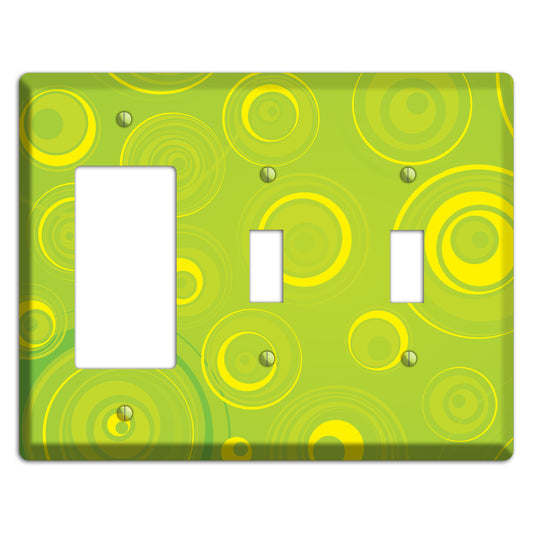 Green-yellow Circles Rocker / 2 Toggle Wallplate