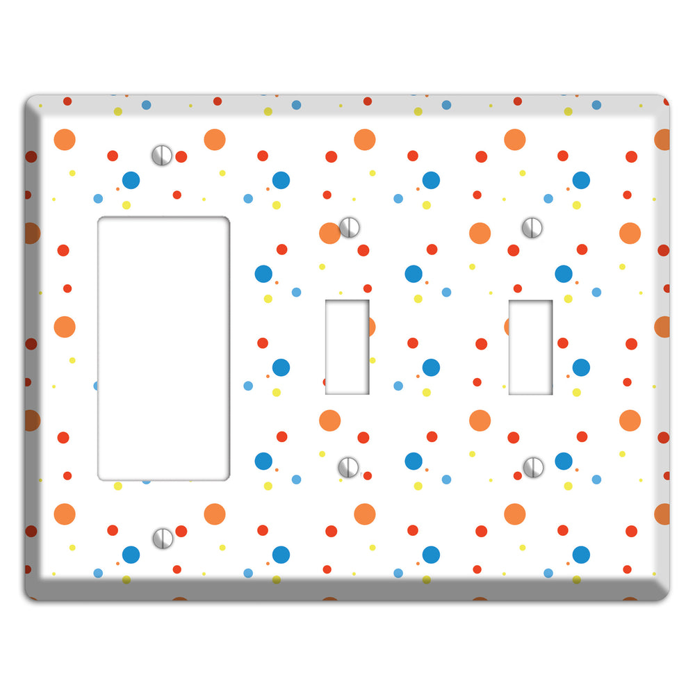 White with Multi Color Small Dots 2 Rocker / 2 Toggle Wallplate