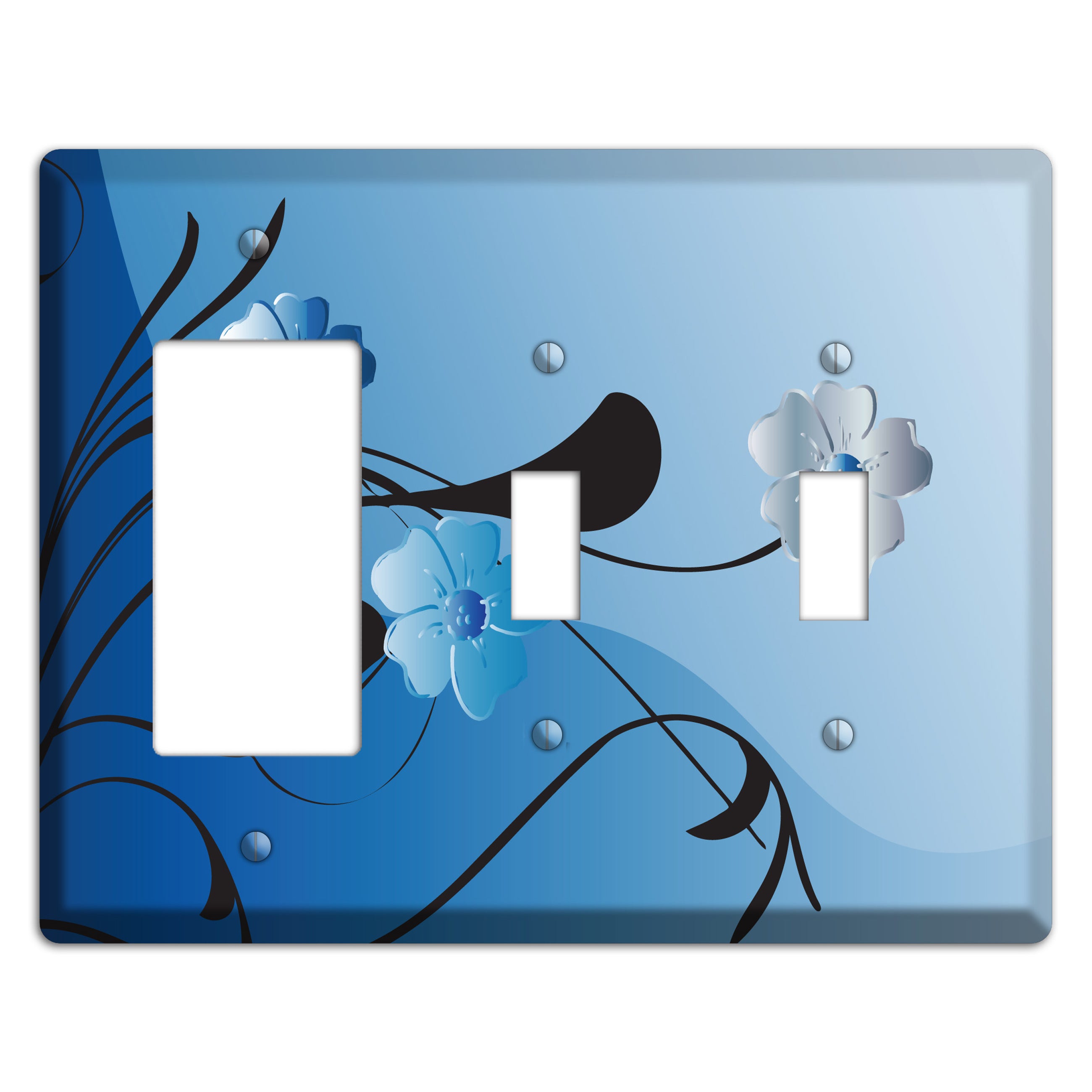 Blue Floral Sprig Rocker / 2 Toggle Wallplate
